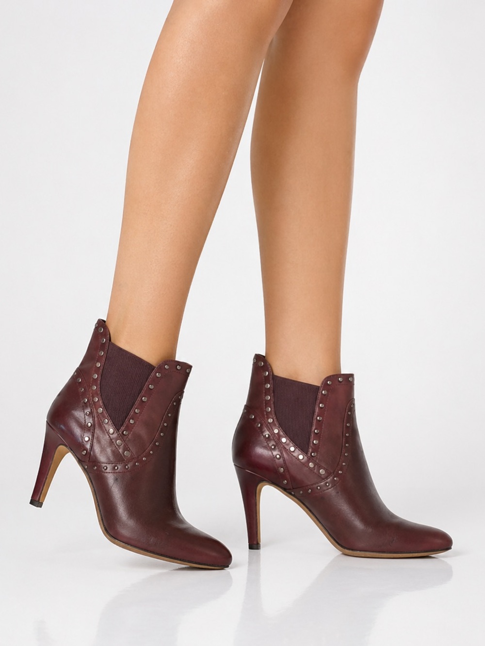 Vince Camuto Studded Leather Ankle Bootie - Burgundy